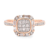 10k Rose Gold Womens Square Natural Diamond 0.33CTW Round/Baguette Ring 3.3gms