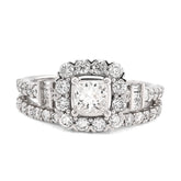 14k White Gold 5.6g 1.50CTW Round/Baguette Diamond Square Bridal Set Ring Band