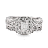 14k White Gold 8gms 0.96CTW Natural Diamond Emerald Cut Bridal Set Band Ring