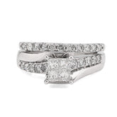 14k White Gold 7.2gms 1 CTW Natural Diamond Princess Cut Bridal Set Ring & Band