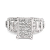 10k White Gold 1.50 CTW Natural Diamond Princess/Round/Baguette Rectangular Women Wedding Ring 6.5gm
