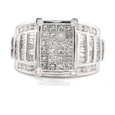 10k White Gold 2 CTW Natural Diamond Princess/Round/Baguette Rectangular Women Wedding Ring 8.1g