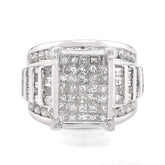 10k White Gold 3 CTW Natural Diamond Princess/Round/Baguette Rectangular Women Wedding Ring 10.1g