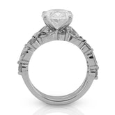 14k White Gold 5.58 CTW Oval Solitaire Marquise/Round Band Lab Diamond Women Ring 6.8gms