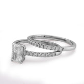 14k White Gold 2 CTW Radiant Cut Rectangle Solitaire Round Lab Diamond Band Women Ring 3.9g