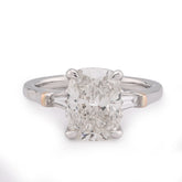 14k White Gold 3.19 CTW Cushion Solitaire Lab Diamond Baguette Band Women Ring 4.7g