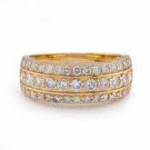 10k Yellow Gold Three Row 1.6 CTW Natural Diamond Men Band Ring 6.3g