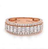 10k Rose Gold 0.90 CTW Round/Baguette Three Row Natural Diamond Mens Ring 4.7gms