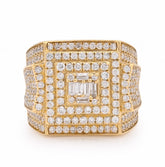 10k Yellow Gold 3 Level Rectangle Baguette Centre 2.32 CTW Natural Diamond Men Pinky Ring 14.8g
