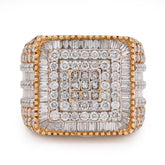 10k Yellow Gold Round/Baguette/Princess Natural Diamond 2.5 CTW Men Rectangle Pinky Ring 11.2g