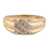 10k Yellow Gold 0.25 CTW Three Natural Diamond Diagonal Row Men Ring 3.7g