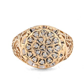 10k Yellow Gold Men Flower Cluster Round Royal 0.87 CTW Natural Diamond Men Ring 5.6gm