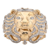 10k Yellow Gold 0.75 CTW Natural Diamond Roaring Lion Head Men Pinky Ring 11.8g