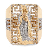 10k Yellow Gold 0.75 CTW Virgin Mary Rectangular Shape Natural Diamond Men Ring 15.6g
