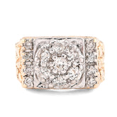10k Yellow Gold Flower Cluster Centre Rectangular 1.62 CTW Natural Diamond Nugget Men Ring 8.7g