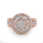 10k Rose Gold 1.25 CTW Round/Baguette Halo Flower Cluster Natural Diamond Men Pinky Ring 6.7gms