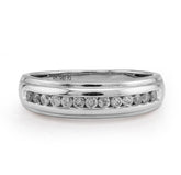 14k White Gold 0.50 CTW 9 Centre Natural Diamond Stone Men Band 5.8g