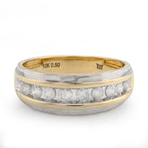 10k Yellow/White Gold Centre Row 0.50 CTW Natural Diamond Men 2 Tone Band 4.6g