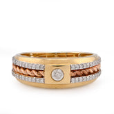 14k White/Rose Gold 0.42 CTW Centre Solitaire 2 Row Side Natural Diamond 2 Tone Men Band 5.4g