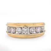 10k Yellow Gold Centre Solitaire 8 Natural Diamond Row 1.5 CTW Men Band 5.4g