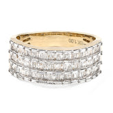 10k Yellow Gold Baguette 3 Row 1.0 CTW Natural Diamond Men Ring Band 5.8g
