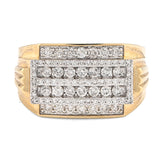 10k Yellow Gold 1.0 CTW Natural Diamond 2 Row Centre Iced Edge Men Ring 8g