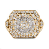 10k Yellow Gold Centre Flower Cluster 1.05 CTW Baguette/Round Natural Diamond Men Ring 7.5g