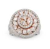 10k White/Rose Gold Round Halo Cluster Flower Solitaire Natural Diamond 5.10 CTW Men Pinky Ring 13.7g