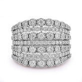 14k White Gold 1.5CTW Natural Multi-Row Womens Diamond Ring 7.5gm