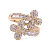 10k Yellow Gold Cuff 3-Leaf Clover 0.65CTW Natural Round/Baguette Diamond Womens Ring 3.2gm