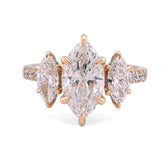 14k Yellow Gold 2CTW Marquise Solitaire 3 Pair Centre 3.45CT Lab Diamond Women Ring 4.5gm