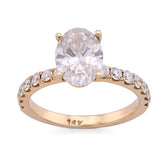14k Yellow Gold 2.3CTW Oval Solitaire Centre 3.06CT Womens Ring Lab Diamond Band 3.4gm