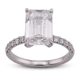 14k White Gold 3CTW Centre Emerald Solitaire 4.0CT Side Iced Women Lab Diamond Ring 3.2gm