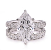 14k White Gold Marquise 4.06CTW Solitaire Centre Side Iced 6.11CT Womens Lab Diamond Ring with Band 7.8gm