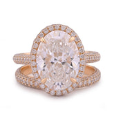 14k Yellow Gold Oval Shape 5.1CT Centre Solitaire 6.9CT Lab Diamond Side Round Women Ring with Band 7.2gm
