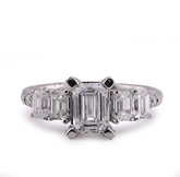 14k White Gold 1CTW Emerald Solitaire Centre 2TC Lab Diamond Womens Ring 3.3gm