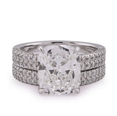 14k White Gold Cushion Cut 4CTW Centre Stone 5TC Lab Diamond 2 Row Womens Wedding Ring with Band 8.9gm