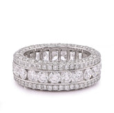 10k White Gold 8CTW 3 Row Fully Iced Out Round Lab Diamond Mens Band Ring 10gm