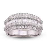 14k White Gold 1.09CTW Baguette Centre Row 5 Row Mens Ring Band 7.4gm
