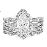 14k White Gold 1.5CTW Centre Marquise Solitaire 2 Row Band 2.8TC Lab Diamond Women Ring with Band 8.9gm