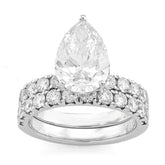 14k White Gold 3.5CTW Tear Drop/Pear 4.5TC Lab Diamond Side Iced Womens Ring wih Band 7.8gm