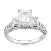 14k White Gold 2CTW Centre Emerald Stone Side Iced 3TC Lab Diamond Women Engagement Ring 5.8gm