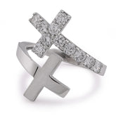 14k White Gold Cross Band 0.78CTW Lab Diamond Men Women Ring Band 5.4gm