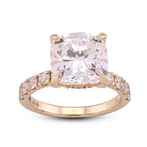 14k Yellow Gold 6CTW Cushion Centre Side Round Iced Lab Diamond Women Ring 5.1gm