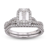 14k White Gold 1.5CTW Emerald Centre Infinity Link Side Lab Diamond Women Ring with Band 4.6gm