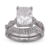 14k White Gold 4.5CTW Radiant Centre Twisted Link Side Lab Diamond Women Ring With Band 7.7gm