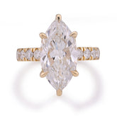 14k Yellow Gold 6CTW Marquise Centre Round Side Lab Diamond Womens Ring 6.4gm