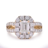 10k Yellow Gold 2.5CTW Centre Emerald Round Lab Diamond Halo Women Ring 3.9gm