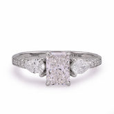 14k White Gold 1.64CTW Centre Solitaire Radiant Pear/Round Side Lab Diamond Women Ring 2.4gm