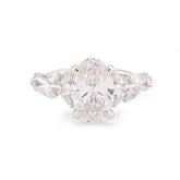 14k White Gold 2.58CTW Oval Centre Solitaire Leaf Designed Marquise Lab Diamond Women Ring 3.1gm